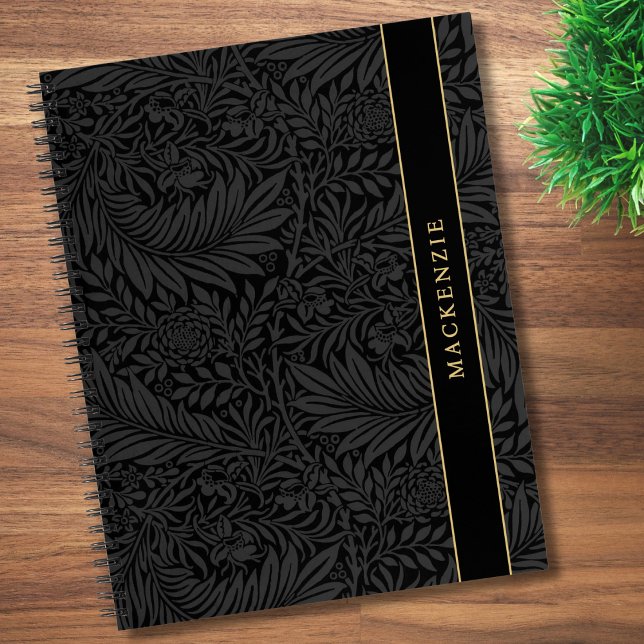 Personalisiertes schwarzes Blumenmuster Notizbuch (Von Creator hochgeladen)