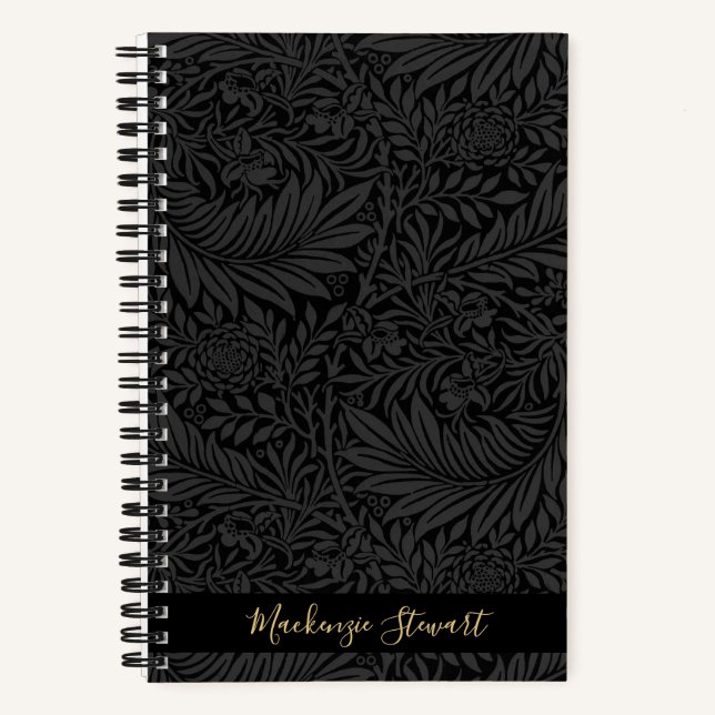 Personalisiertes schwarzes Blumenmuster Notizbuch (Vorderseite)