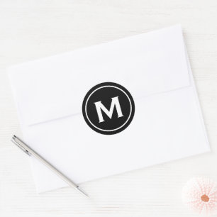 Personalisiertes Schwarzes Classic Monogramm Runder Aufkleber