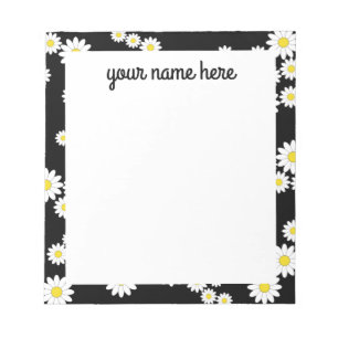 Personalisiertes schwarzes Daisy-Notepad Notizblock