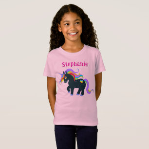 Personalisiertes Schwarzes Einhorn T-Shirt