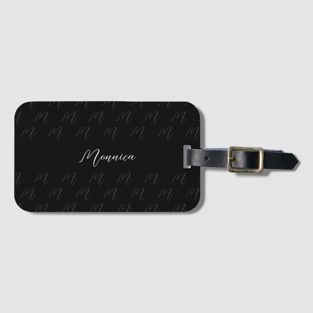 Personalisiertes Schwarzes Elegantes Skript Gepäckanhänger (Vorderseite (Horizontal))