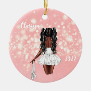 Personalisiertes Schwarzes Girl Ballerina Keramik Ornament