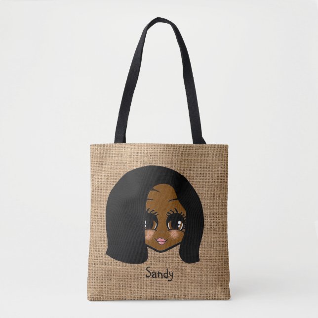 Personalisiertes schwarzes Girl Caricature Jute Pr (Vorderseite)