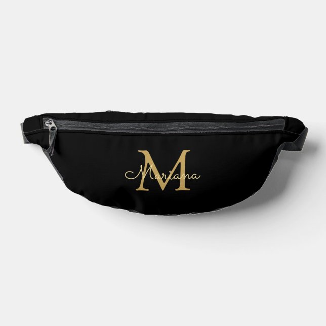 personalisiertes Schwarzes Gold-Minimalmonogramm Bauchtasche (Ablage )