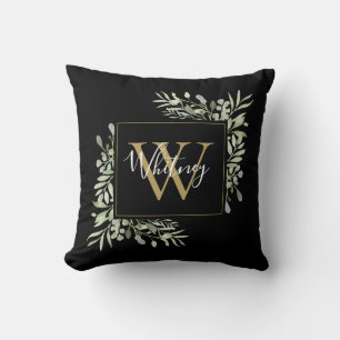 Personalisiertes schwarzes Gold-Monogramm-Grün Kissen