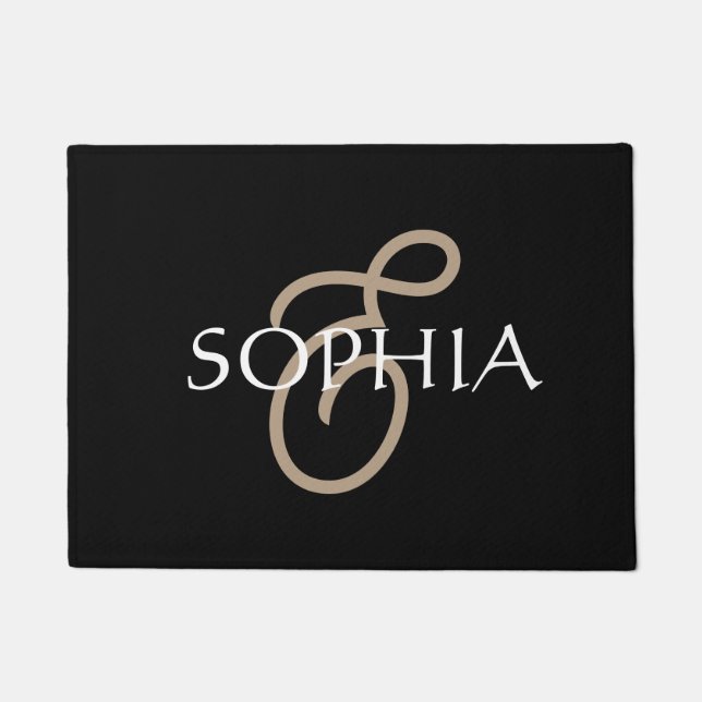 Personalisiertes schwarzes goldenes Monogramm  Fußmatte (Vorderseite)