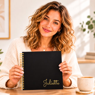 Personalisiertes schwarzes goldenes Schriftname-Qu Notizbuch