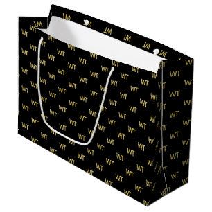 Personalisiertes schwarzes Goldinitialen-Logo Große Geschenktüte