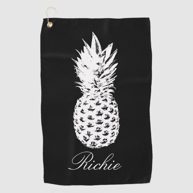 Personalisiertes schwarzes Golfhandtuch mit Ananas (Vorderseite)