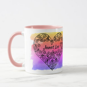 Personalisiertes Schwarzes Herz mit farbenfrohen H Tasse