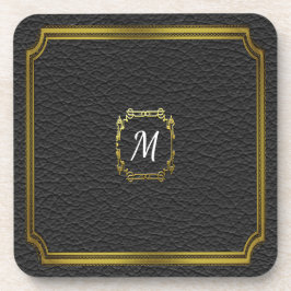 Personalisiertes schwarzes Imitat-Leder Getränkeuntersetzer