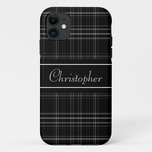 Personalisiertes schwarzes kariertes Case-Mate iPhone hülle (Rückseite)