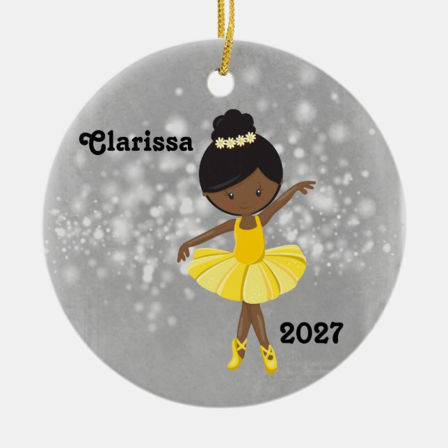 Personalisiertes Schwarzes Kleines Girl Ballerina Keramik Ornament (Vorne)