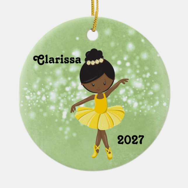 Personalisiertes Schwarzes Kleines Girl Ballerina Keramik Ornament (Vorne)