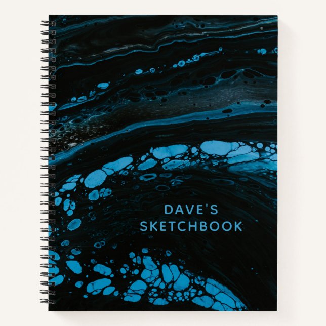 Personalisiertes Schwarzes Marmor-Sketchbook Notizbuch (Vorderseite)
