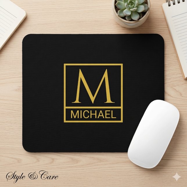 Personalisiertes schwarzes Mauspad mit Anfangs- un (Personalized Black Mouse Pad with Initial & Name)