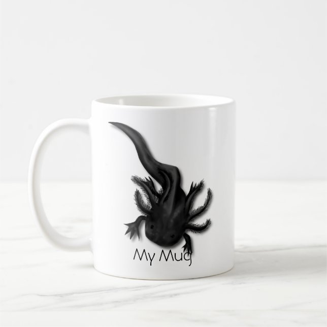 Personalisiertes Schwarzes Melanoid Axolotl Art Kaffeetasse (Links)