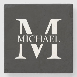 Personalisiertes schwarzes Monogramm und Name Steinuntersetzer