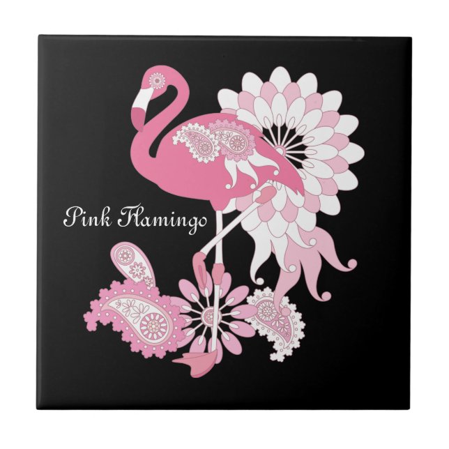 Personalisiertes Schwarzes Rosa Flamingo Fliese (Vorderseite)