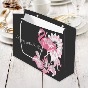 Personalisiertes Schwarzes Rosa Flamingo Geburtsta Große Geschenktüte