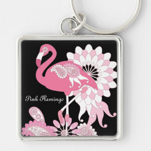 Personalisiertes Schwarzes Rosa Flamingo Schlüsselanhänger