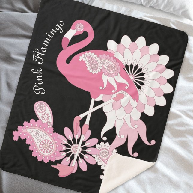 Personalisiertes Schwarzes Rosa Flamingo Sherpadecke (Von Creator hochgeladen)