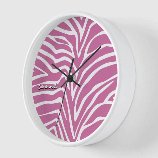 Personalisiertes schwarzes Rosa Zebra, jede Farbsä Uhr (Winkel)