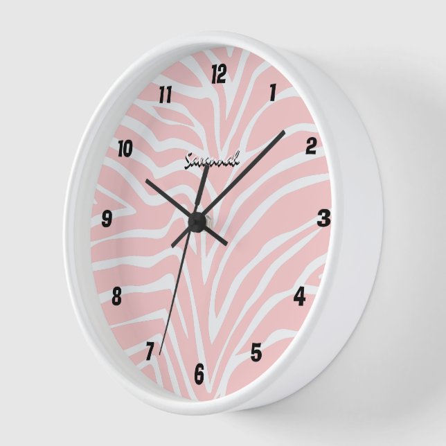 Personalisiertes schwarzes Rosa Zebra, jede Farbsä Wanduhr (Winkel)