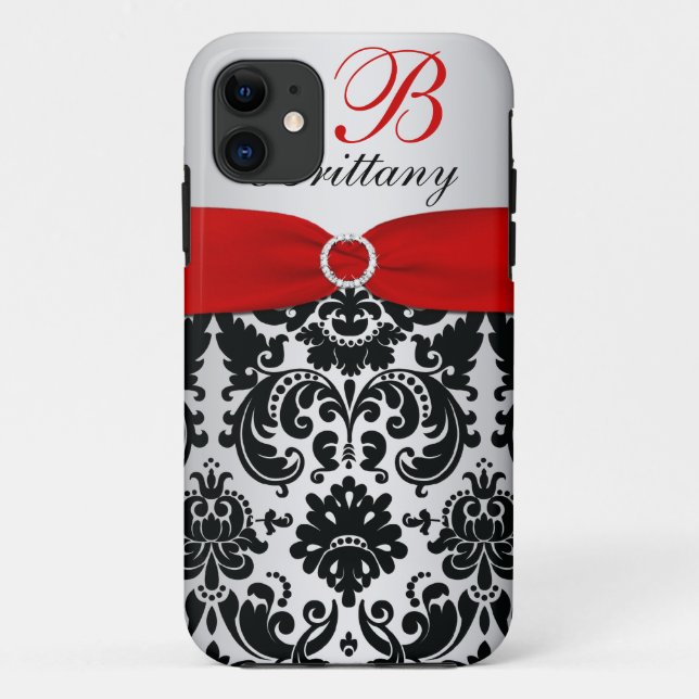 Personalisiertes schwarzes, rotes, silbernes Case-Mate iPhone hülle (Rückseite)