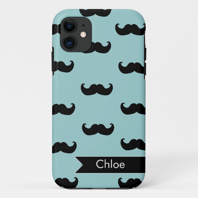 Personalisiertes schwarzes Schnurrbart-Muster auf Case-Mate iPhone Hülle (Rückseite)