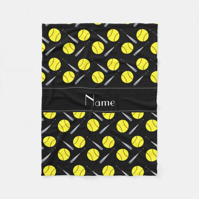 Personalisiertes schwarzes Softballnamensmuster Fleecedecke (Vorderseite)