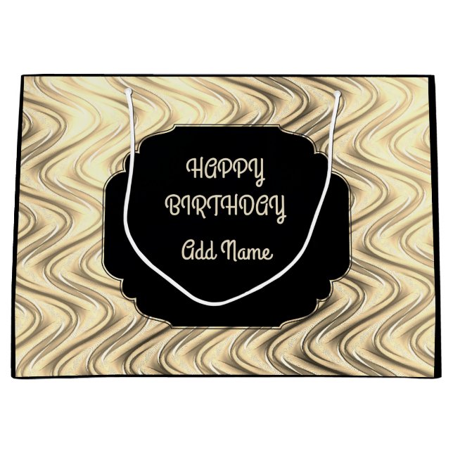 Personalisiertes Schwarzes und Gold Große Geschenktüte (Vorderseite)