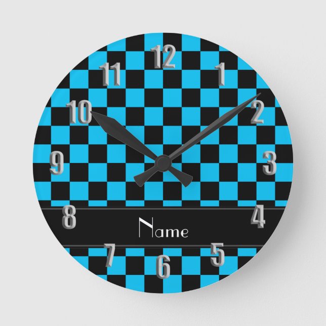 Personalisiertes schwarzes und hellblaues runde wanduhr (Vorderseite)
