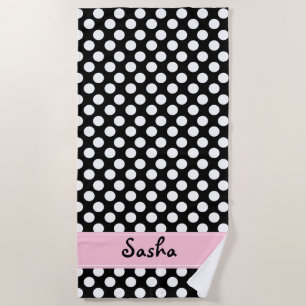 Personalisiertes Schwarzweiss-Polka-Punkt-Badetuch Strandtuch
