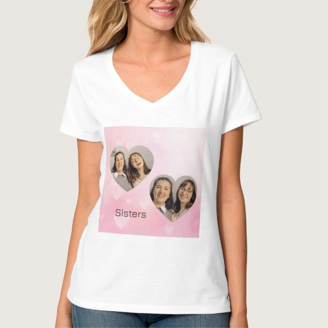 Personalisiertes Schwestern-Herzförmiges Foto-T-Sh T-Shirt (Vorderseite)