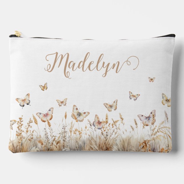 Personalisiertes Script Boho Butterflies Zubehörtasche (Vorderseite)