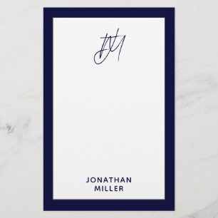 Personalisiertes Script Monogram Navy Blue Briefpapier