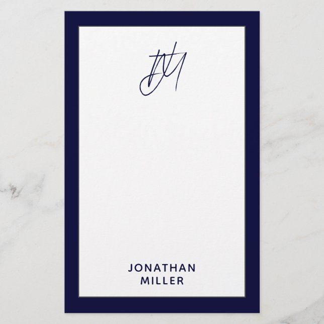Personalisiertes Script Monogram Navy Blue Briefpapier (Vorderseite)