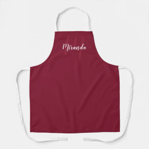 Personalisiertes Script Monogram und Name Burgundy Schürze