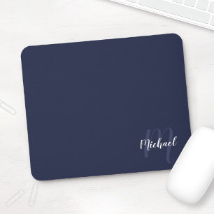 Personalisiertes Script Monogram und Name Navy Blu Mousepad