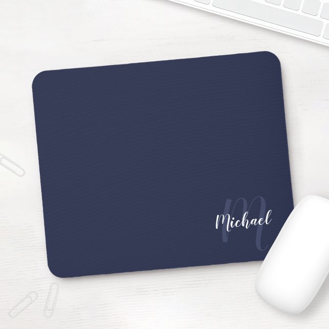 Personalisiertes Script Monogram und Name Navy Blu Mousepad (Von Creator hochgeladen)