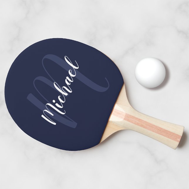 Personalisiertes Script Monogram und Name Navy Blu Tischtennis Schläger (Von Creator hochgeladen)