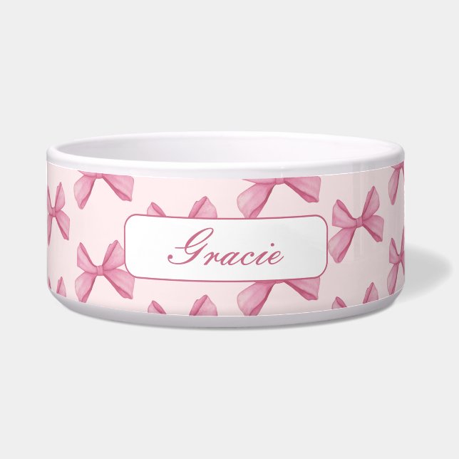 Personalisiertes Script Rosa Bow Dog Napf (Vorderseite)