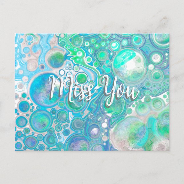 Personalisiertes Sea Glass Blau und Grün Miss You Postkarte (Vorderseite)