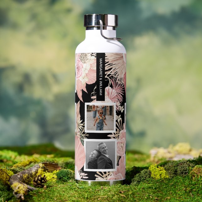 Personalisiertes Sechs-Foto-Boho-Blumendesign Trinkflasche (Außenbereich)