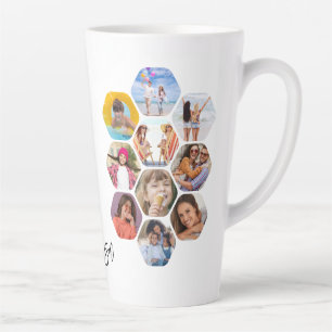 Personalisiertes Sechseck-Fotocollage mit Namen Milchtasse