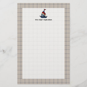 Personalisiertes Seesegelboot-Blau/TAN-Jungen Briefpapier