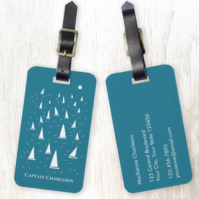 Personalisiertes Segelboot Gepäckanhänger (Captain sailing boat personalized luggage tag)