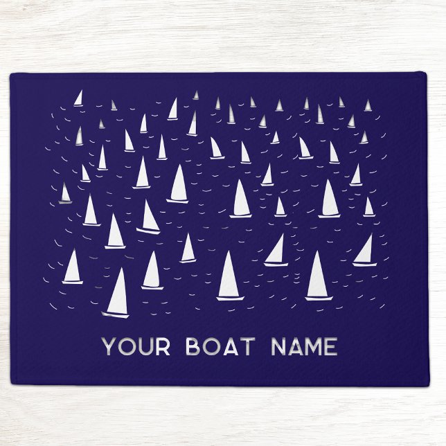 Personalisiertes Segelboot Name Nautical Navy Blau Fußmatte (Personalized family or boat name sailing yacht nautical navy blue doormat)